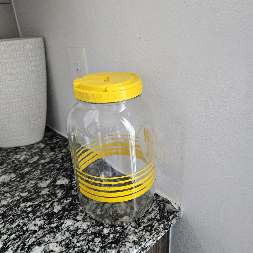 vintage sun tea‎ jar glass gallon iced tea bright yellow with lid